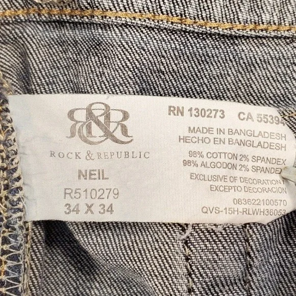 Rock & Republic Mens Straight Leg Jeans Medium Wash Blue Denim 34x34 - Picture 10 of 16